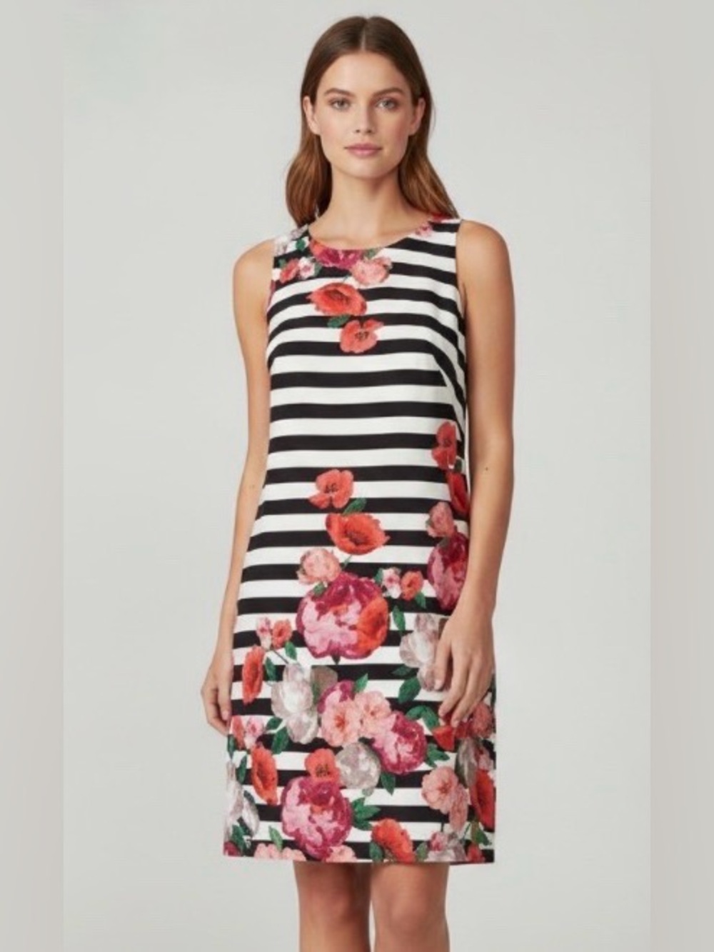 Eliza J Shift Striped Dress Size 8 Black White Floral